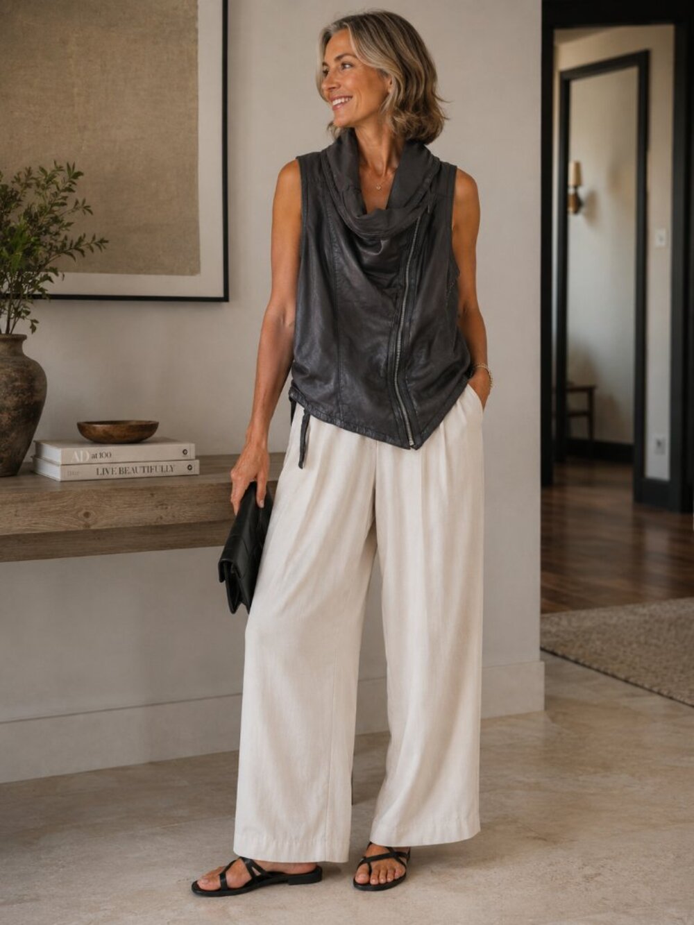 CORSON Lambskin Leather Asymmetric Zipper Biker Jacket Vest NWT!